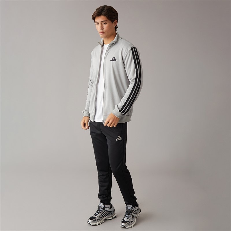 Mens 3 Stripes French Terry Tracksuit Medium Grey Heather/Solid Grey - Image 4