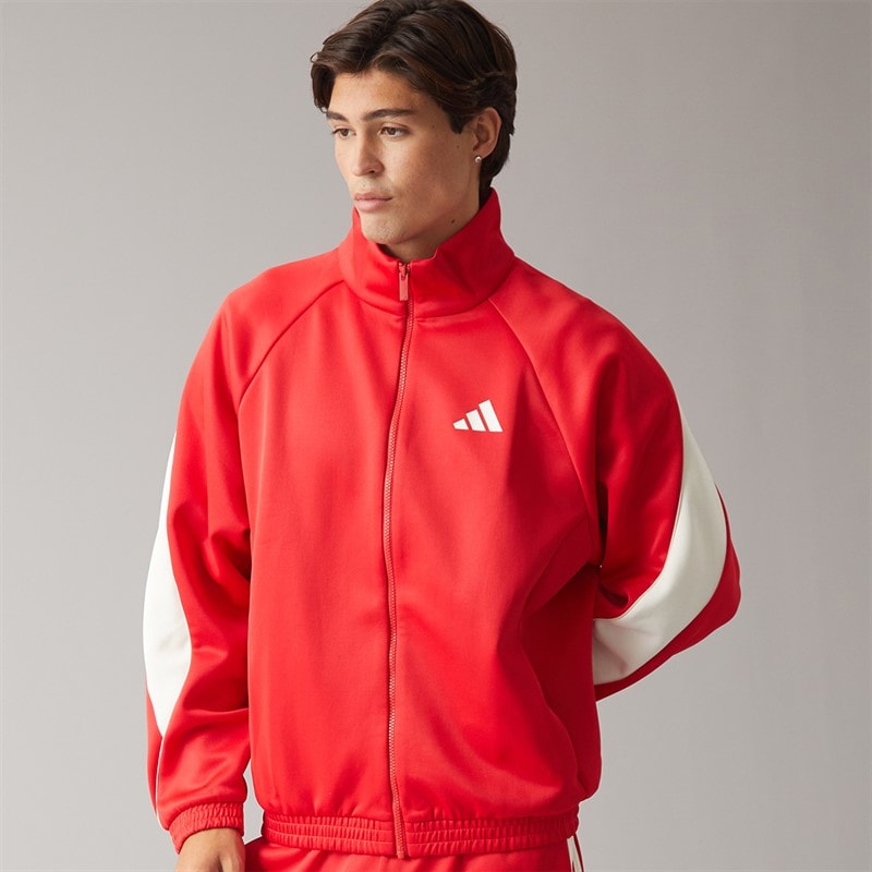 adidas Mens Stadium Full Zip Track Jacket Pure Ruby/Off White/Crystal Linen