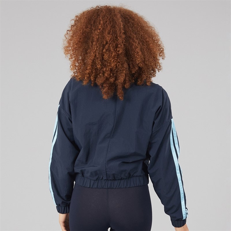Womens Essentials 3-Stripes Woven Windbreaker Jacket Night Navy/Ice Blue - Image 2