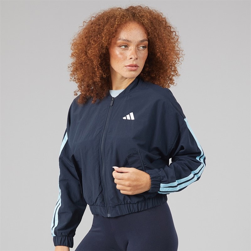 Womens Essentials 3-Stripes Woven Windbreaker Jacket Night Navy/Ice Blue - Image 3