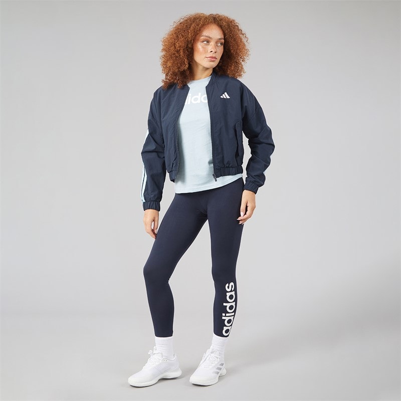 Womens Essentials 3-Stripes Woven Windbreaker Jacket Night Navy/Ice Blue - Image 4