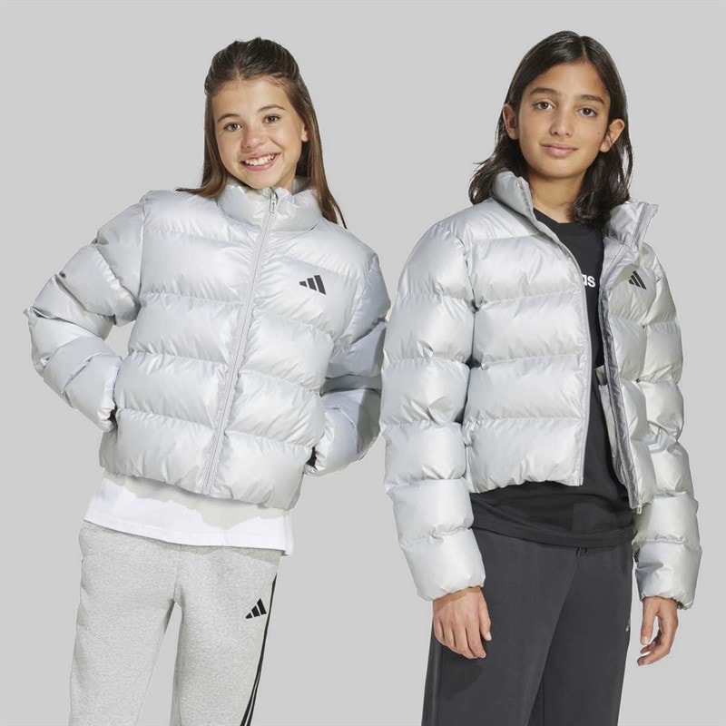 adidas Junior Synthetic Down Puffer Jacket Silver Metallic/Black Reflective