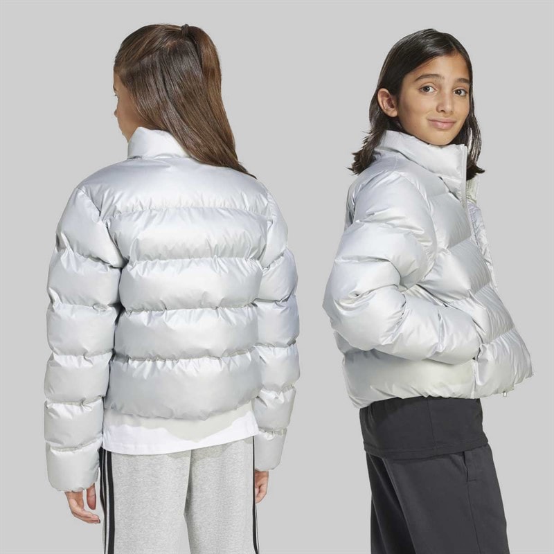 Junior Synthetic Down Puffer Jacket Silver Metallic/Black Reflective - Image 2