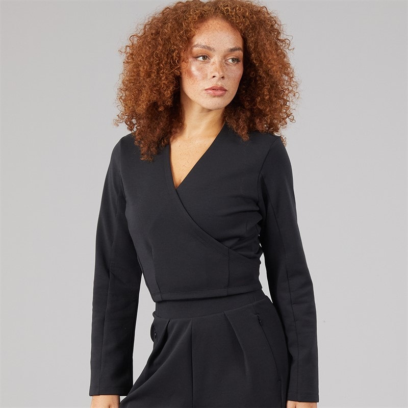 Womens Yoga Cover Up Top Black - Image 1