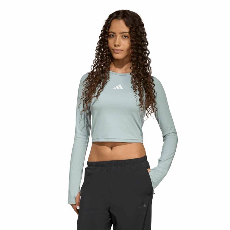 adidas Junior Girls TechFit Long Sleeve Top Wonder Sage/White