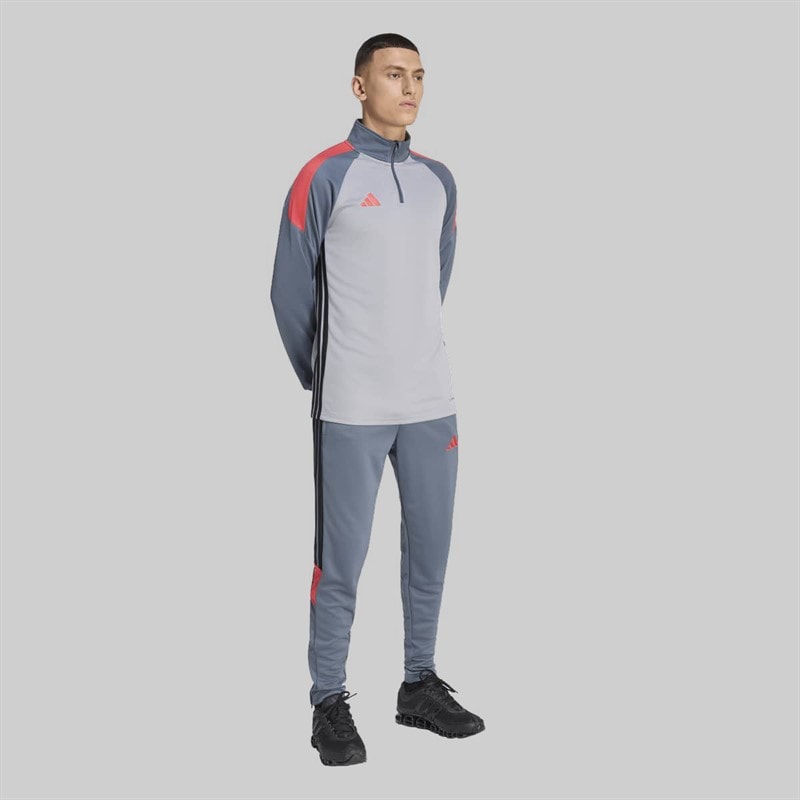 Mens Tiro Essentials 1/4 Zip Training Top Light Onix/Onix/Semi Luminous Red - Image 3