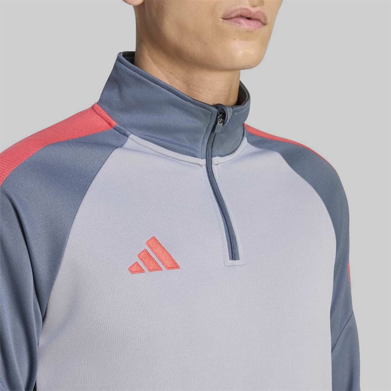 Mens Tiro Essentials 1/4 Zip Training Top Light Onix/Onix/Semi Luminous Red - Image 4