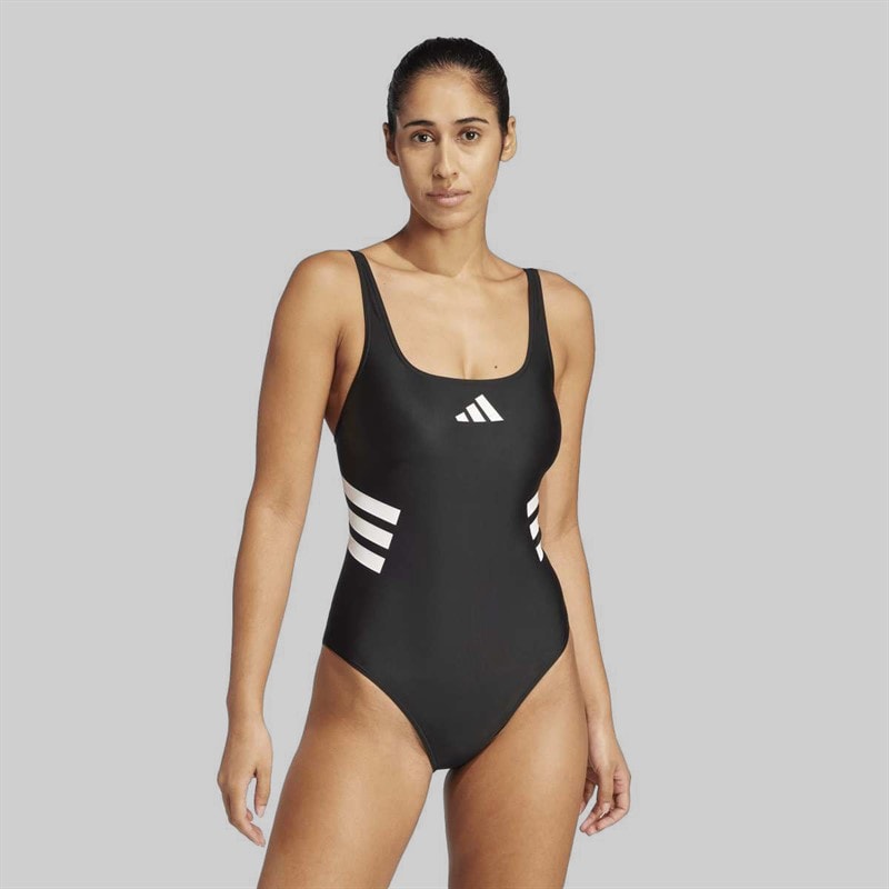 adidas Womens 3 Stripes U-Back Swimsuit Black/White