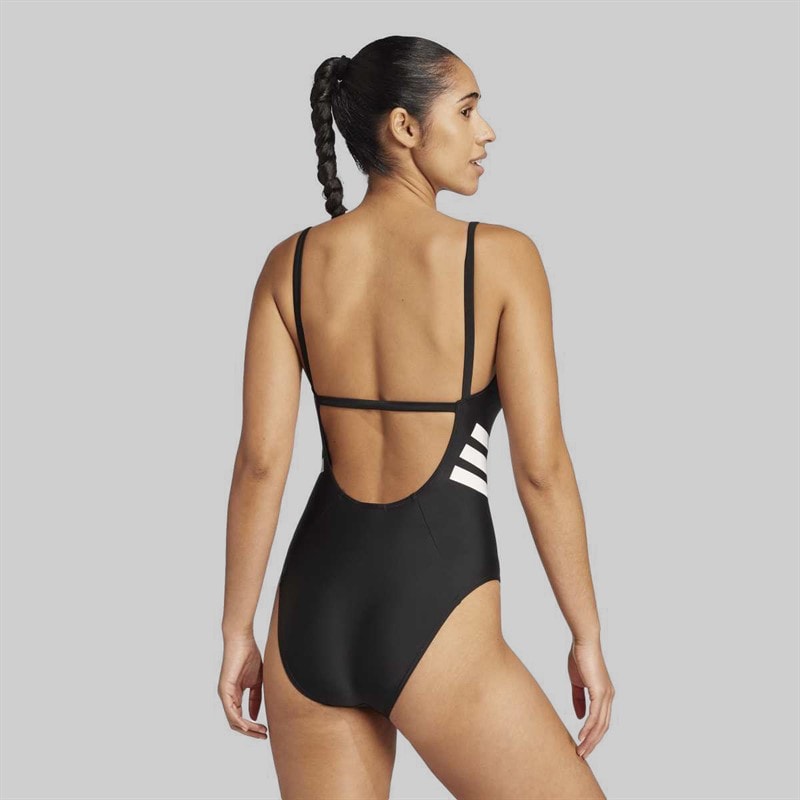 Womens 3 Stripes U-Back Swimsuit Black/White - Image 2