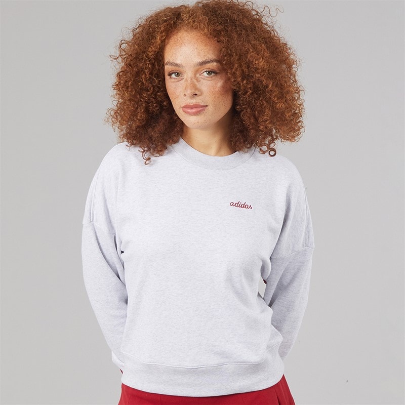 adidas Womens Seasonal Essentials Colorpop Sweatshirt With Embroidered Graphic Light Grey Heather/Active Maroon