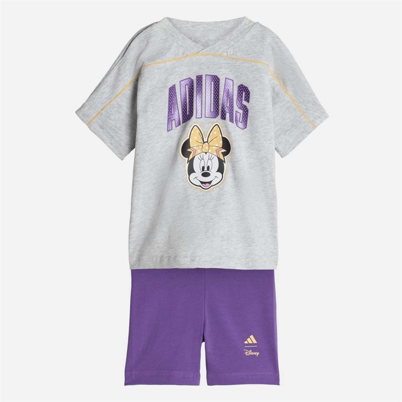 adidas Infant Girls x Disney Minnie Mouse T-Shirt And Shorts Set Light Grey Heather/Semi Lucid Tangerine