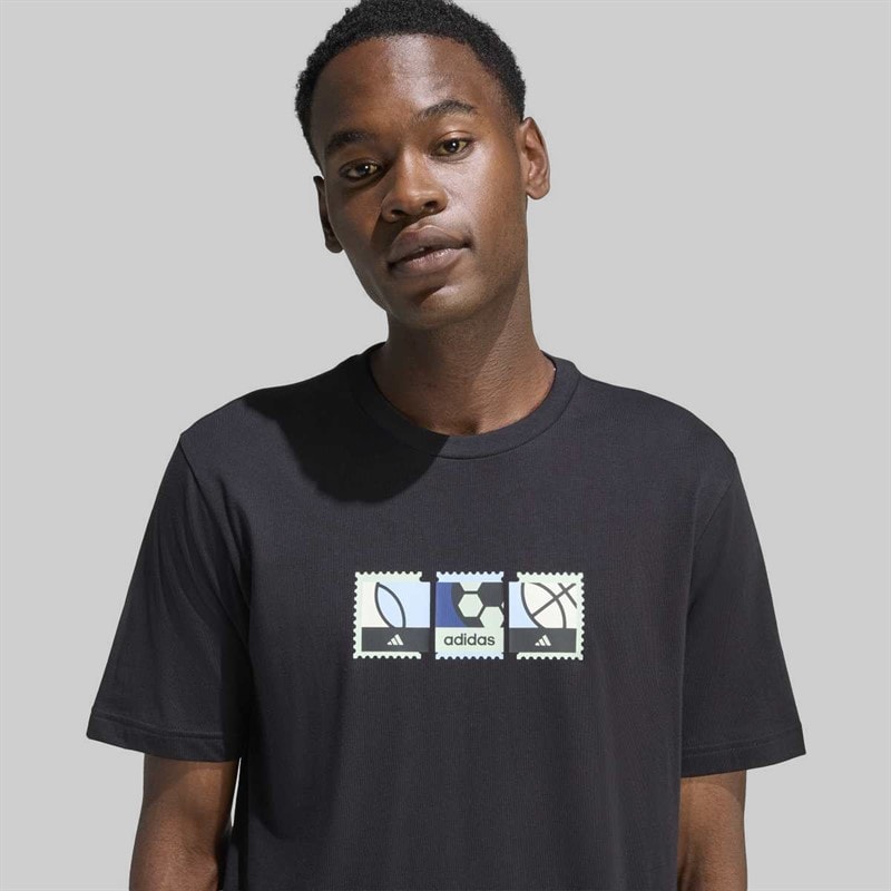 Mens Memories Of Sport Stamps Graphic T-Shirt Black - Image 3