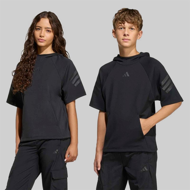 adidas Junior Future Icons 3 Stripes Short Sleeve Hoodie Black/Black