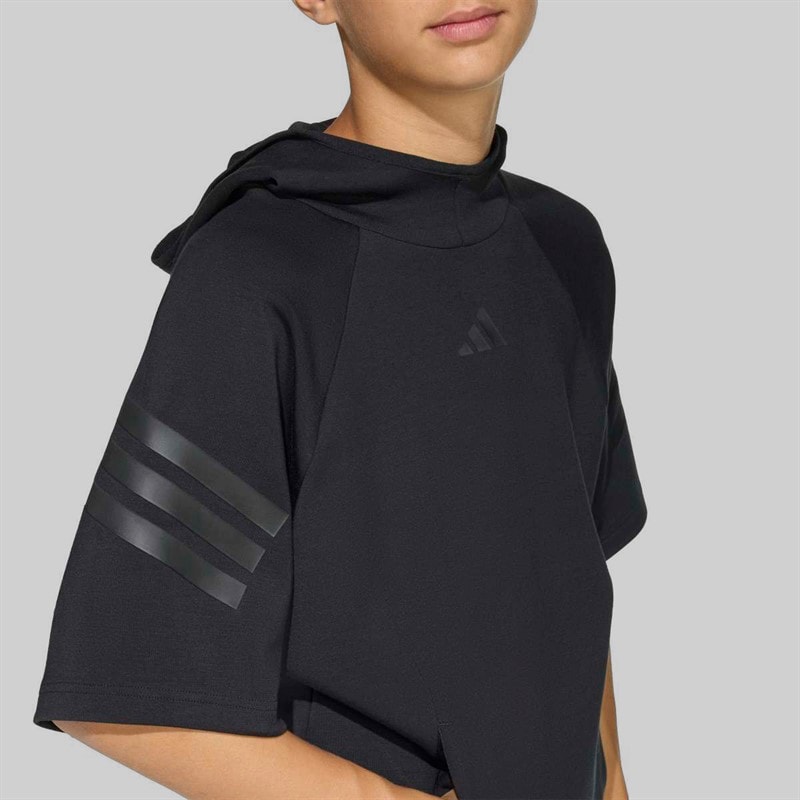 Junior Future Icons 3 Stripes Short Sleeve Hoodie Black/Black - Image 2