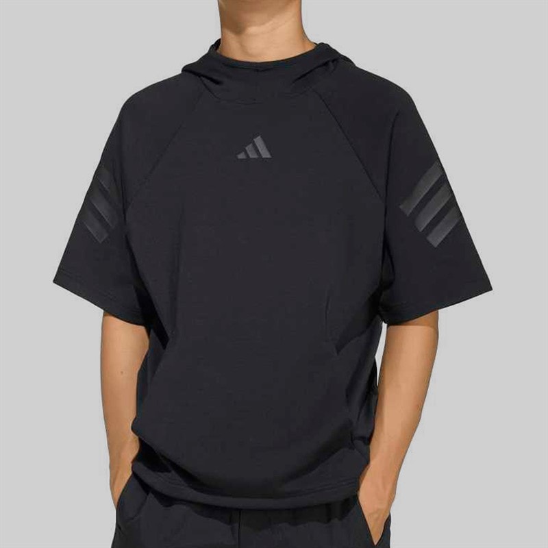 Junior Future Icons 3 Stripes Short Sleeve Hoodie Black/Black - Image 4