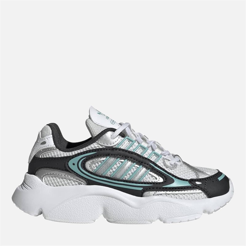 adidas Originals Kids Ozmillen Elastic Lace Trainers Carbon/Silver Metallic/Mint Ton