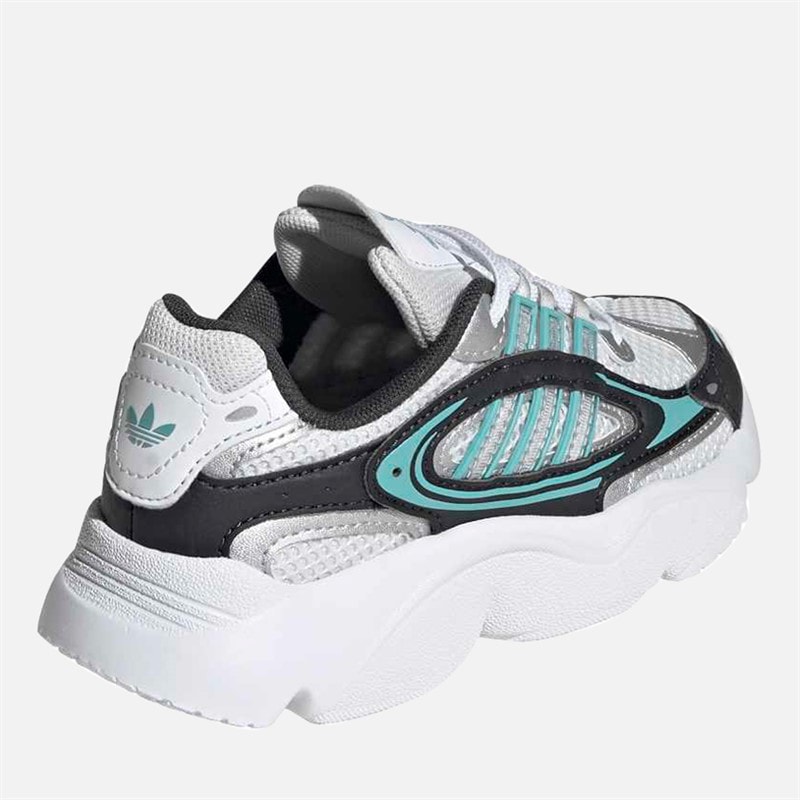 Kids Ozmillen Elastic Lace Trainers Carbon/Silver Metallic/Mint Ton - Image 3