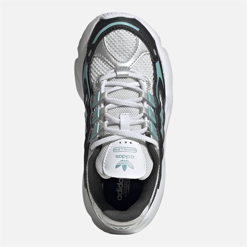 Kids Ozmillen Elastic Lace Trainers Carbon/Silver Metallic/Mint Ton - Image 4
