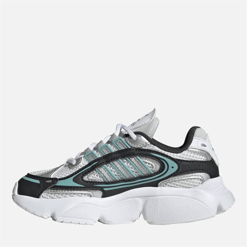 Kids Ozmillen Elastic Lace Trainers Carbon/Silver Metallic/Mint Ton - Image 5