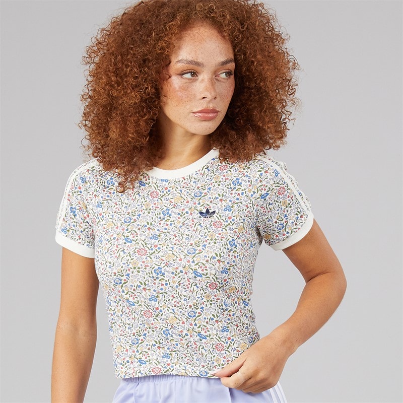 Womens adidas Originals x Liberty London Cali T-Shirt Off White/Semi Lucid Red - Image 1