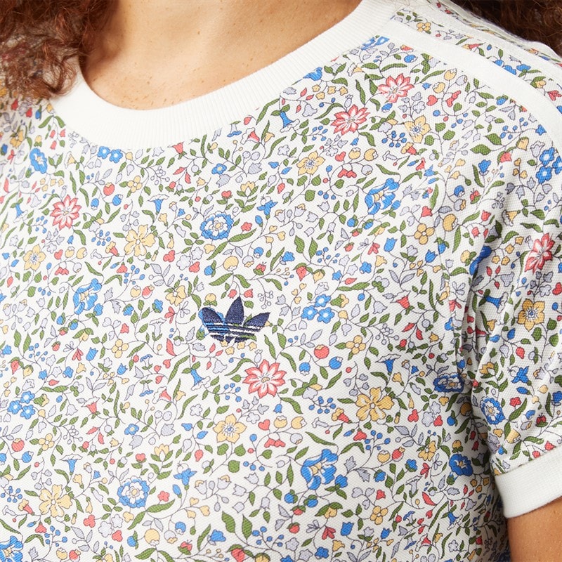 Womens adidas Originals x Liberty London Cali T-Shirt Off White/Semi Lucid Red - Image 3