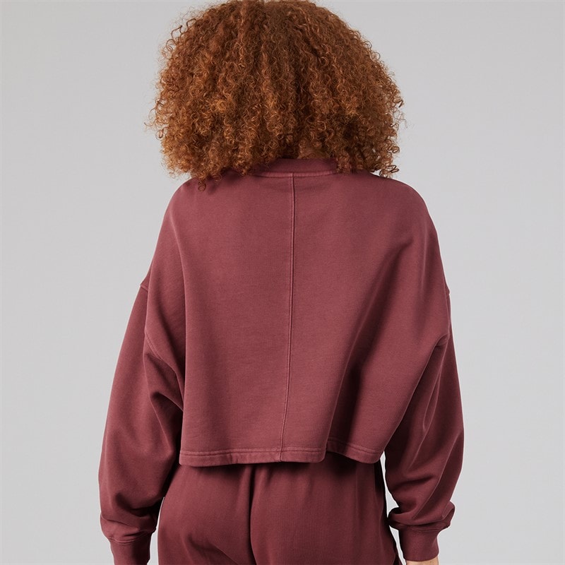 Womens Essentials Linear Logo Cropped Sweatshirt Maroon - Image 2