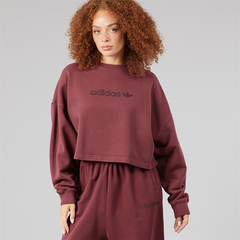 Womens Essentials Linear Logo Cropped Sweatshirt Maroon - Image 5