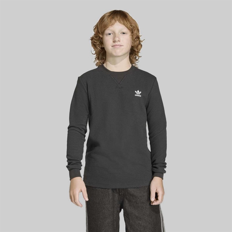 Junior Regular Waffle Long Sleeve Top Black - Image 2