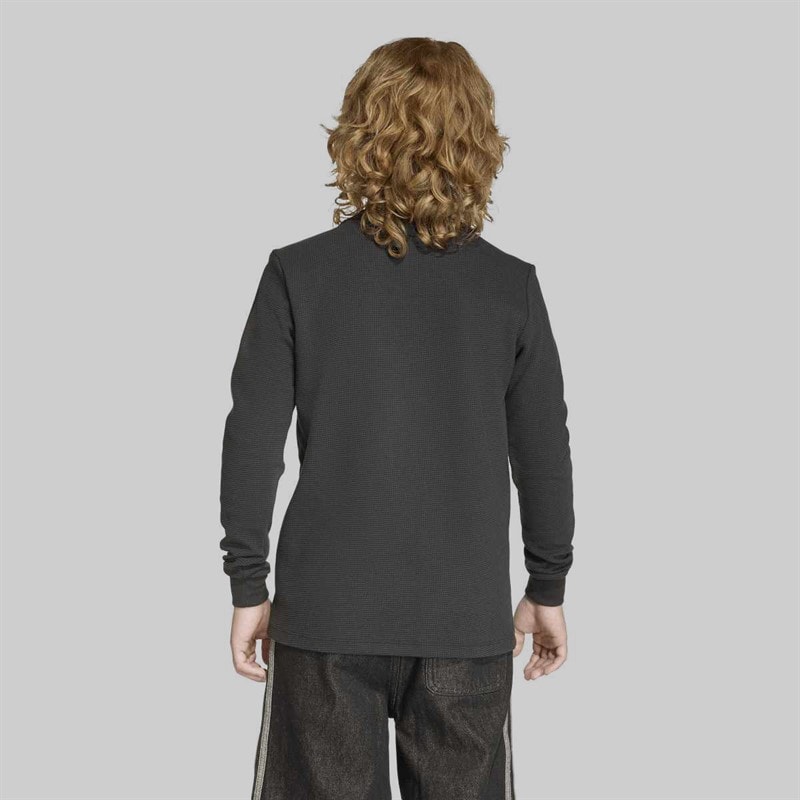 Junior Regular Waffle Long Sleeve Top Black - Image 3