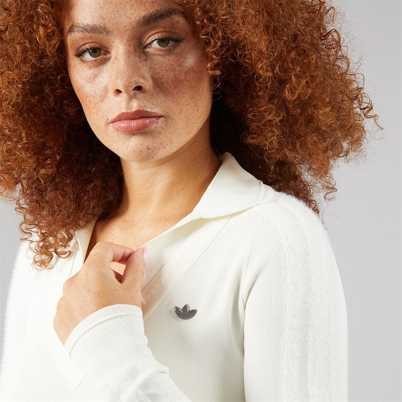 Womens Long Sleeve Collared Dress Off White - Image 5