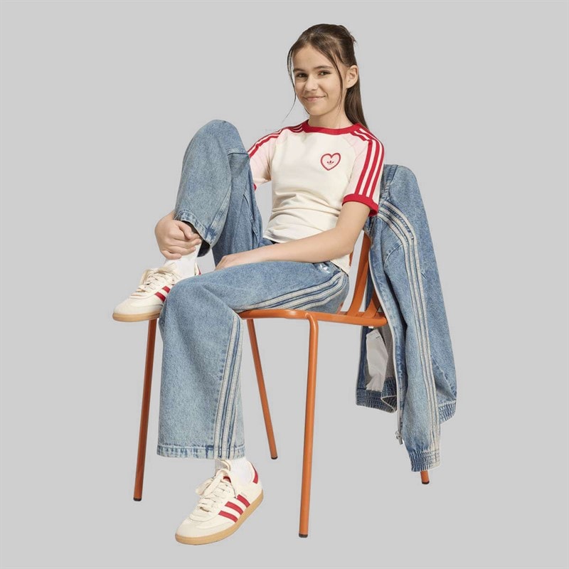 Junior Girls 3-Stripes Heart T-Shirt Cream White - Image 4