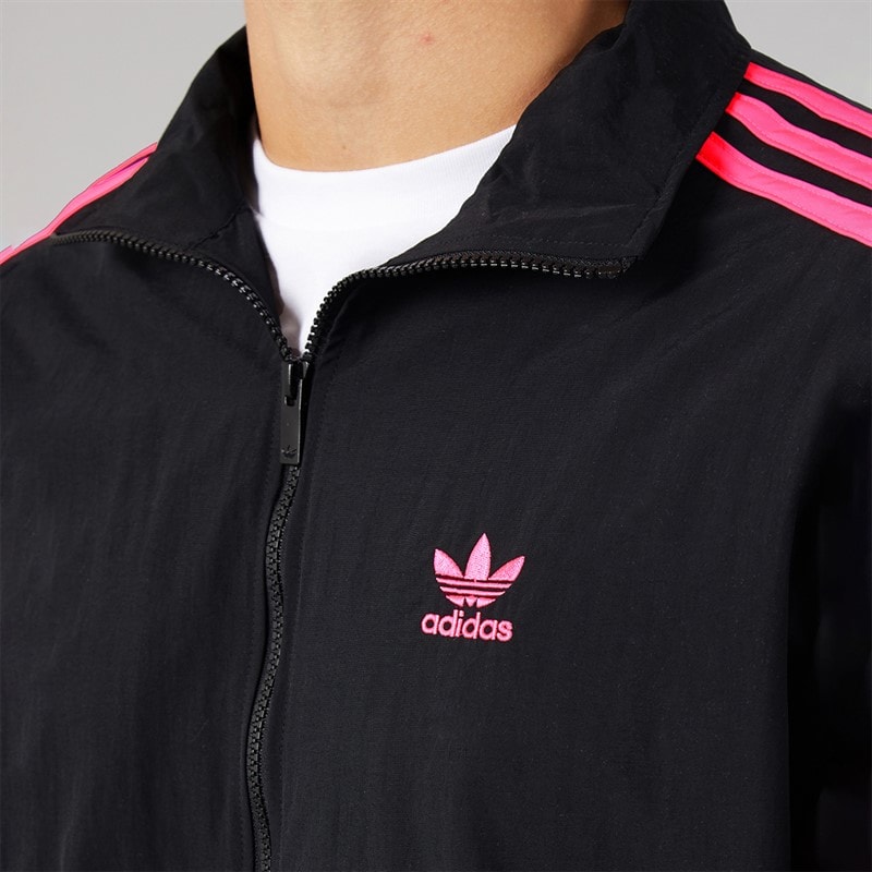 Mens Adicolor Firebird Woven Full Zip Track Top Black/Lucid Pink - Image 3