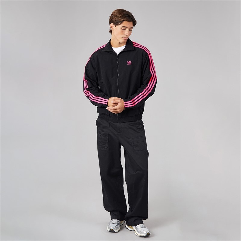 Mens Adicolor Firebird Woven Full Zip Track Top Black/Lucid Pink - Image 4