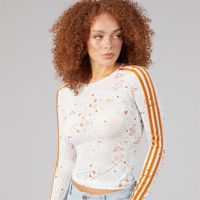 Womens Summer Glow Mesh Graphics Long Sleeve Top Off White/Rustic Orange - Image 1