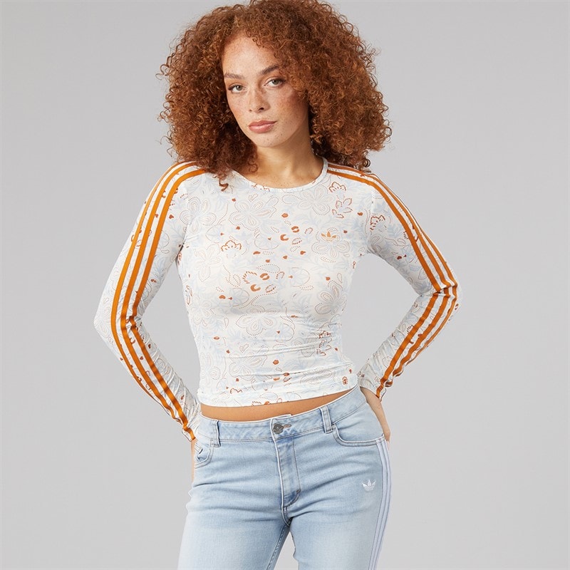 Womens Summer Glow Mesh Graphics Long Sleeve Top Off White/Rustic Orange - Image 4