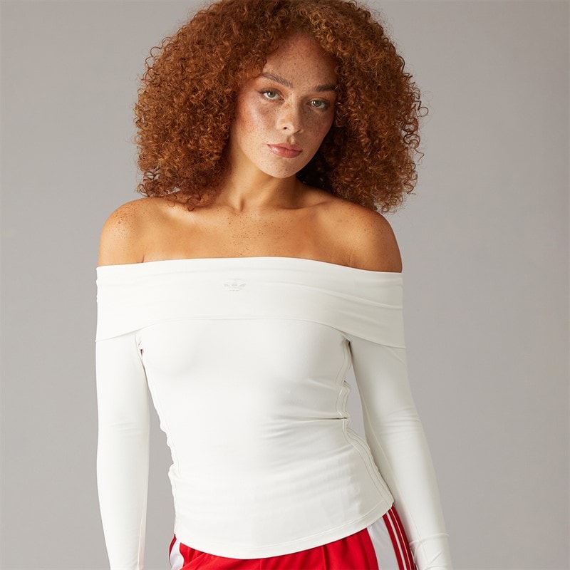 adidas Originals Womens Off Shoulder Long Sleeve Top Cloud White