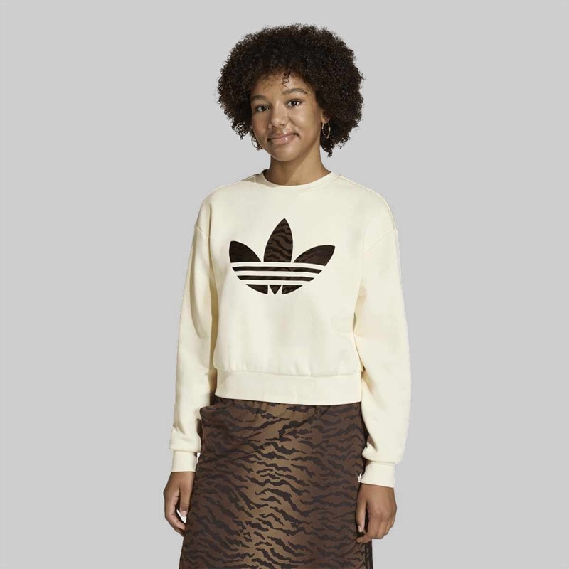 adidas Originals Junior Girls Trefoil Loose Boxy Sweatshirt Cream White