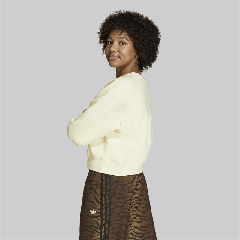 Junior Girls Trefoil Loose Boxy Sweatshirt Cream White - Image 2
