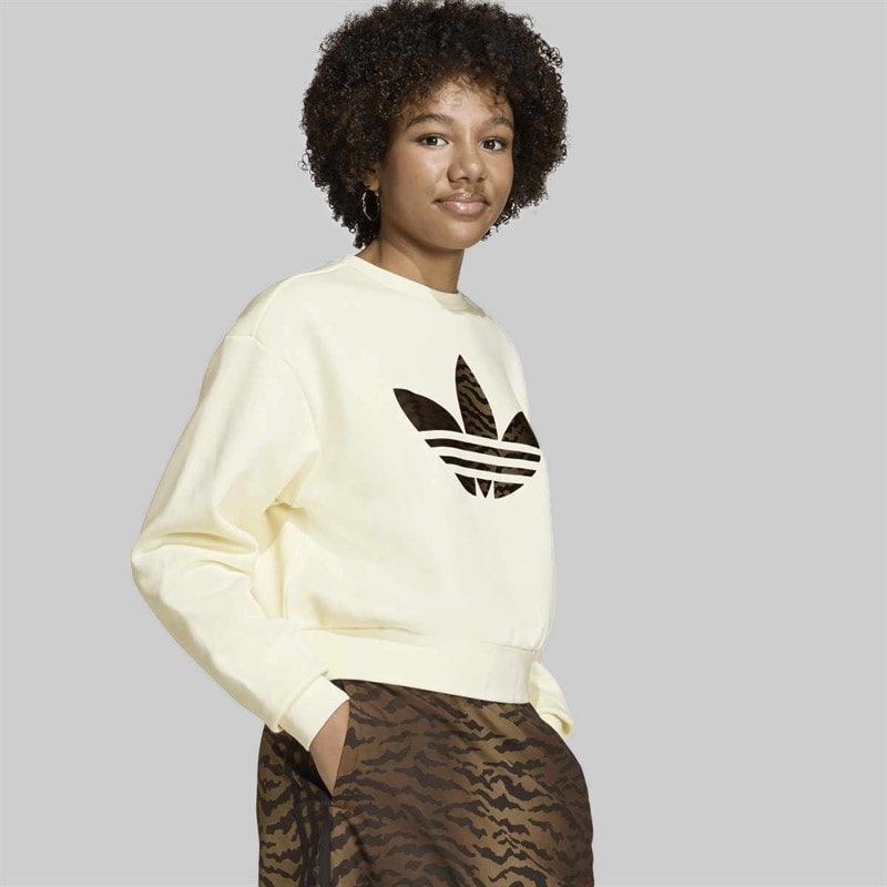Junior Girls Trefoil Loose Boxy Sweatshirt Cream White - Image 3