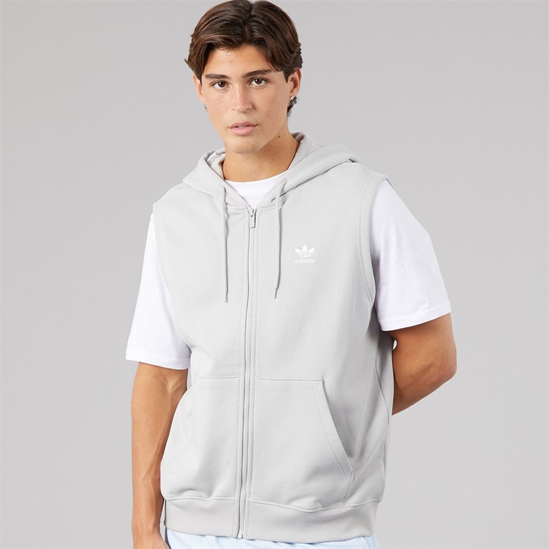 Mens Trefoil Essentials Sleeveless Hoodie Grey Two - Image 1