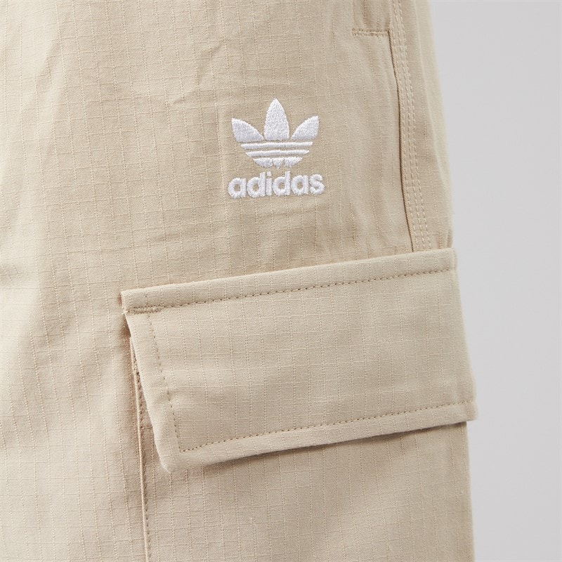 Mens Trefoil Essentials Woven Cargo Pants Stone Khaki - Image 3