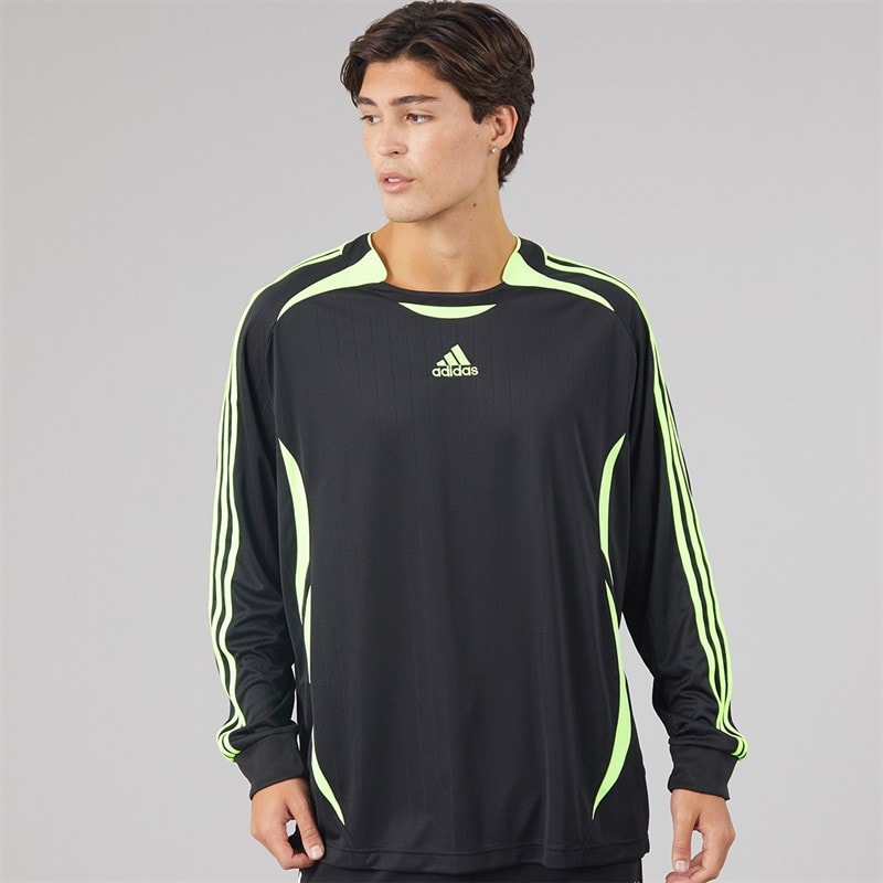adidas Originals Mens Teamgeist Adicolor Long Sleeve T-Shirt Black/Signal Green