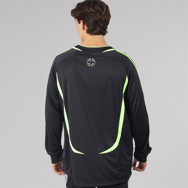 Mens Teamgeist Adicolor Long Sleeve T-Shirt Black/Signal Green - Image 2