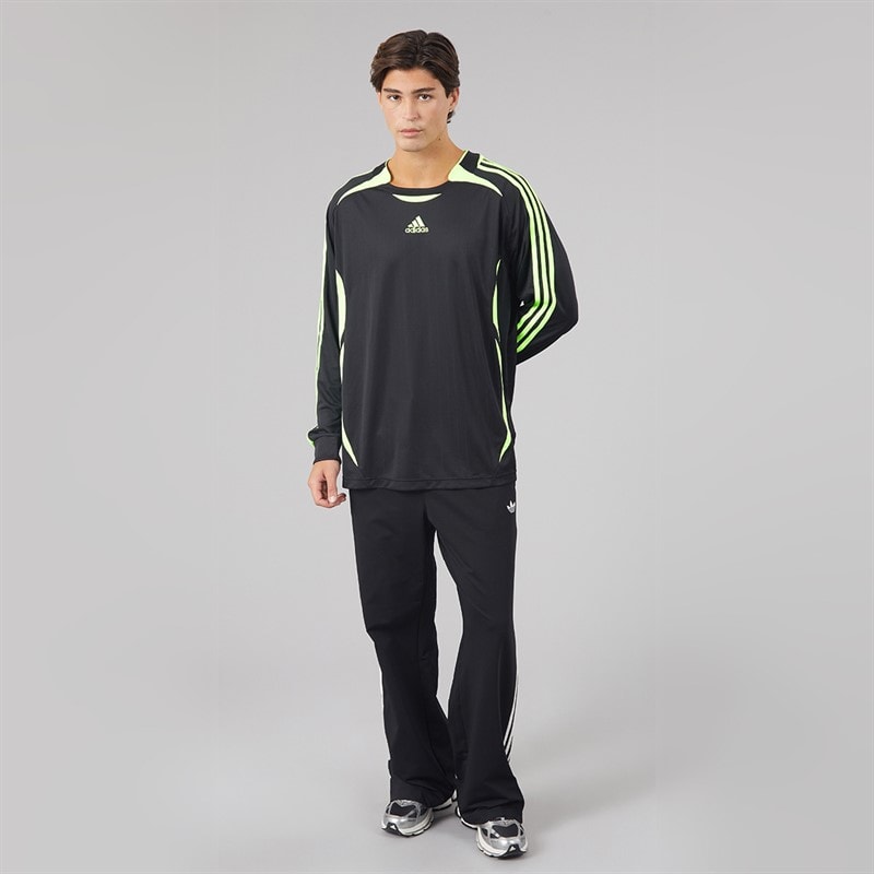 Mens Teamgeist Adicolor Long Sleeve T-Shirt Black/Signal Green - Image 4