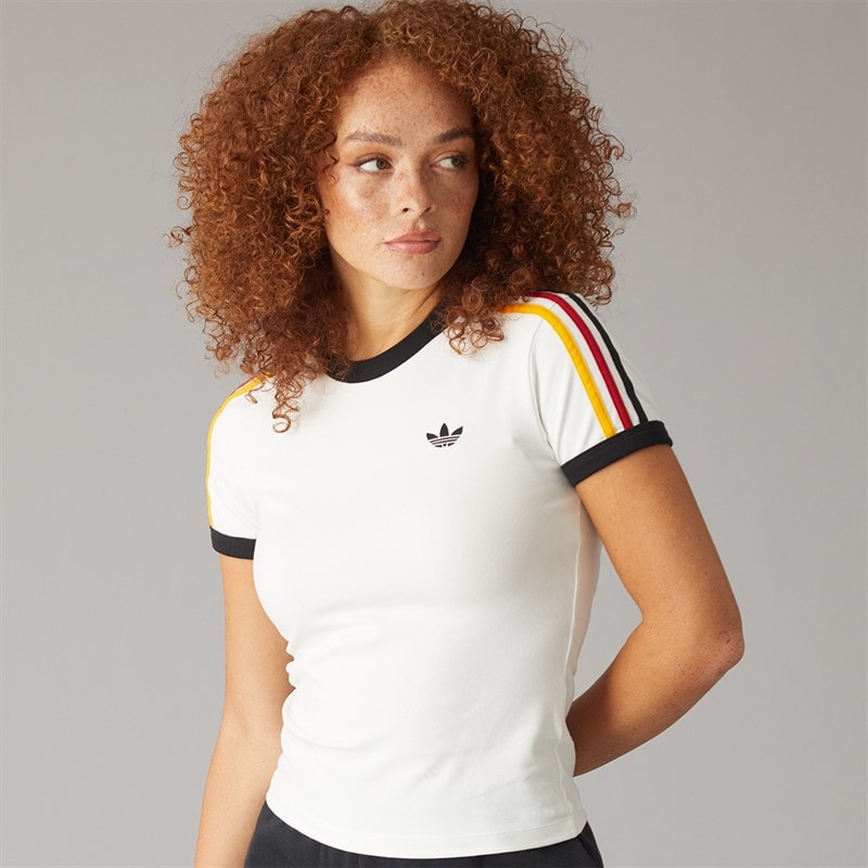 Womens 3 Stripes Slim T-Shirt Cloud White/Black/Team Power Red/Collegiate Gold - Image 1