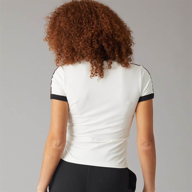 Womens 3 Stripes Slim T-Shirt Cloud White/Black/Team Power Red/Collegiate Gold - Image 2