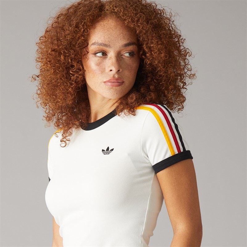 Womens 3 Stripes Slim T-Shirt Cloud White/Black/Team Power Red/Collegiate Gold - Image 3