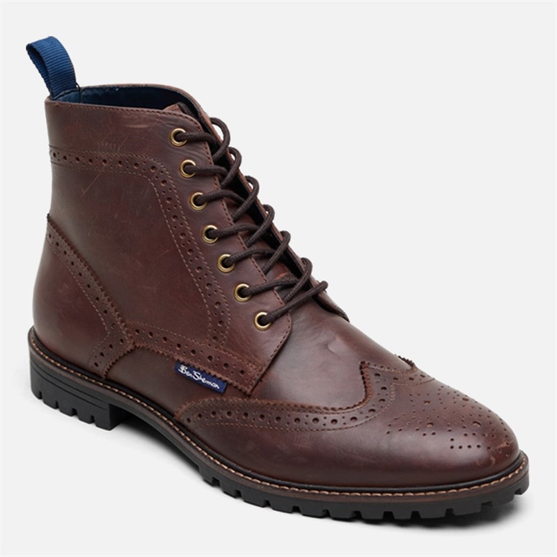 Mens Duke Leather Brogue Boots Waxy Brown - Image 2