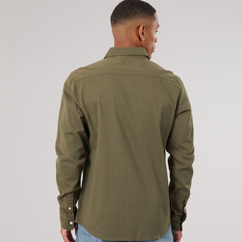 Mens Gray Long Sleeve Shirt Khaki/Jet Black - Image 2