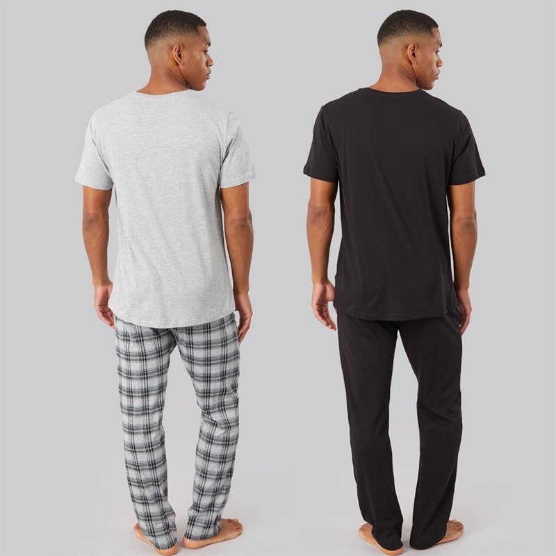 Mens Carl Four Pack T-Shirt And Lounge Pants Set Black/Grey Marl/Check - Image 2